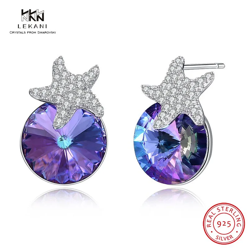 Женские серьги с кристаллами Swarovski LEKANI сережки из кристаллов 925 пробы ювелирные