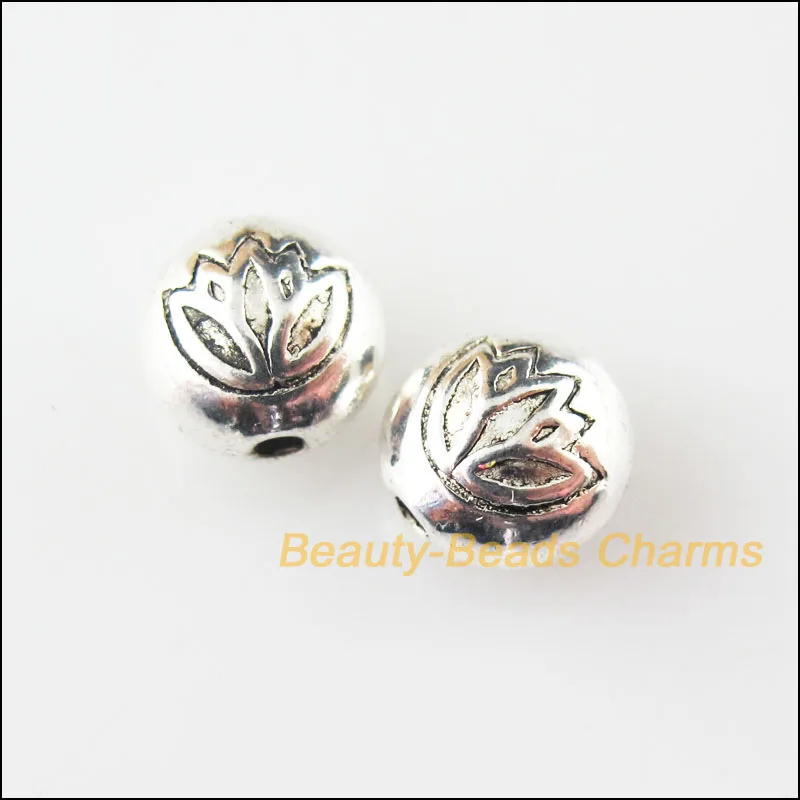 

New 15Pcs Tibetan Silver Tone Round Flat Lotus Flower Spacer Beads Charms 8mm