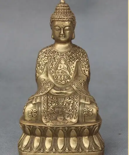 

S1222 6" Tibet Buddhism Bronze Seat Lotus Shakyamuni Amitabha Buddha Sakyamuni Statue