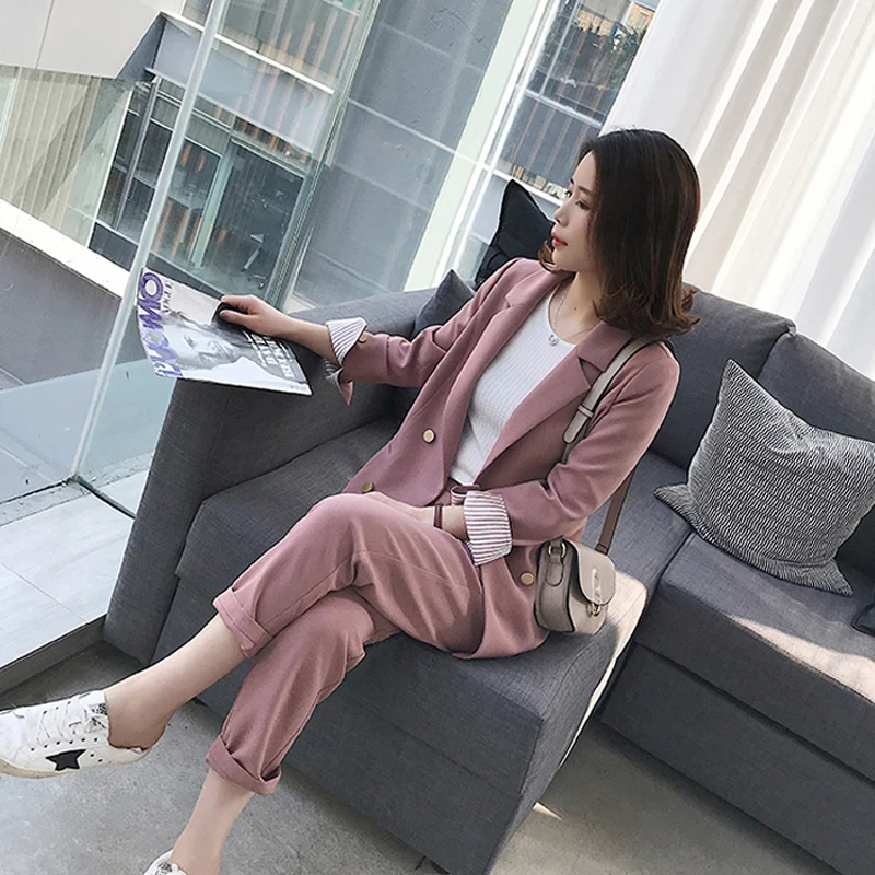 مخطط الأكمام مزدوجة الصدر المرأة بانت الدعاوى حقق السترة و عالية الخصر قلم رصاص بانت الصلبة OL نمط الإناث 2 أجزاء مجموعة 2018 مخطط الأكمام مزدوجة الصدر المرأة بانت الدعاوى حقق السترة و عالية الخصر قلم رصاص بانت الصلبة OL نمط الإناث 2 أجزاء مجموعة 2018