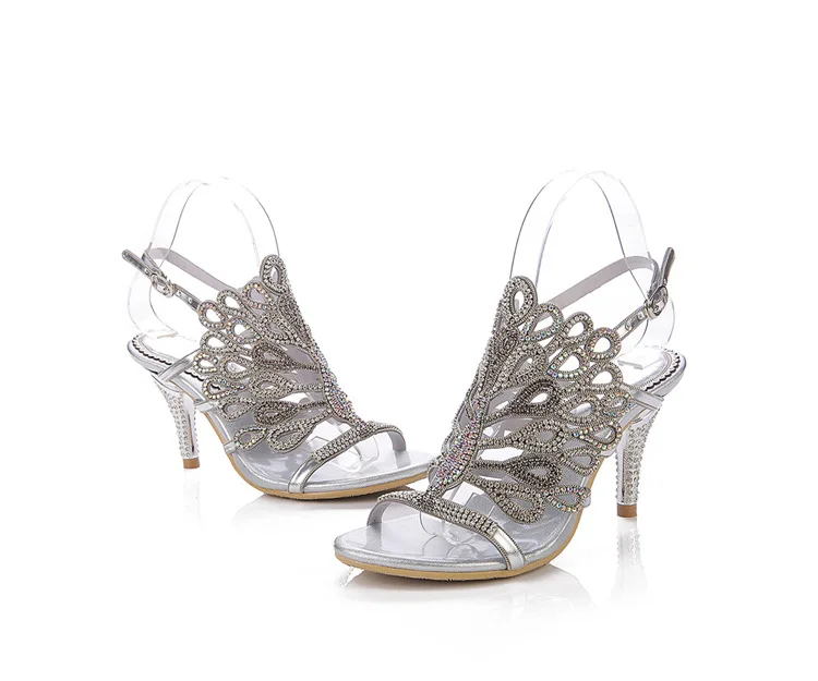 Womens Summer Fashion Diamond Silver High-heeled 8cm Stiletto Sandals Female Luxury Shoes Sale Online9