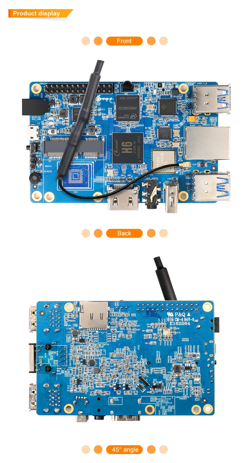 Orange Pi 3 Set3: OPI 3+ блок питания, H6 1GB LPDDR3 Gigabyte AP6256 wifi BT5.0 Поддержка Android 7,0, Ubuntu, Debian