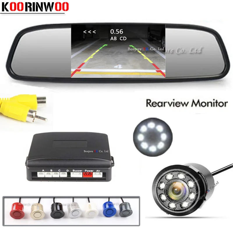 

Koorinwoo Car Dual Core CPU 4 Parking Sensors Light Night vision Car Rearview Camera Back up Digital Mirror Monitor Video System