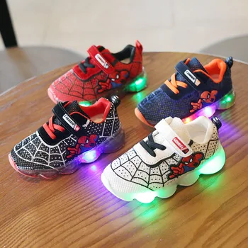 

Kids Shoes Led Spiderman Light Up Boys Girls Lighting Kid Children Sneakers Buty Swiecace Tenis De with Lights Tenis Infantil