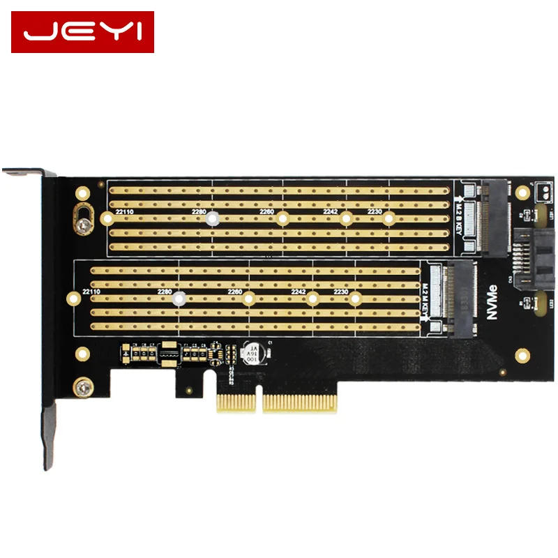 

JEYI SK6 Server M.2 NVMe SSD NGFF TO PCIE X4 adapter M Key B Key dual add on card Suppor PCI Express3.0 2230-22110 All Size m.2