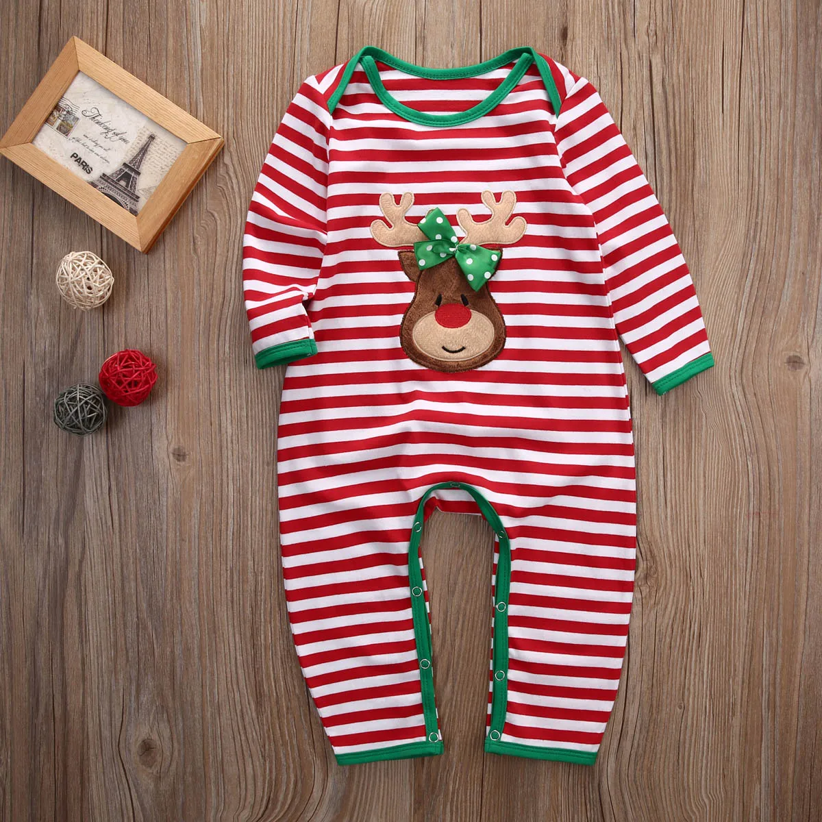 Рождественская Одежда для новорожденных мальчиков и девочек; Новинка г.; комбинезон в полоску с 3D рисунком оленя; пижама с длинными рукавами; одежда для сна; пижамы; одежда для сна