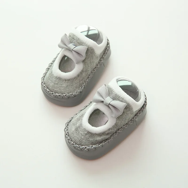 Летняя обувь для новорожденных детские Нескользящие носки с бантиком для девочек детские носки с резиновой подошвой GZ199 - Цвет: GZ199 Gray