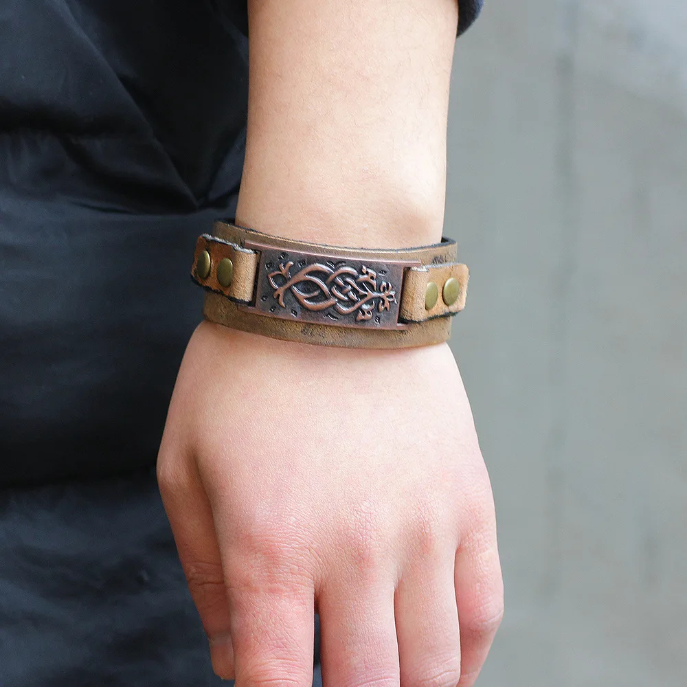 LKO новое поступление модные коричневые браслеты из натуральной кожи браслеты для женщин/мужчин в стиле панк