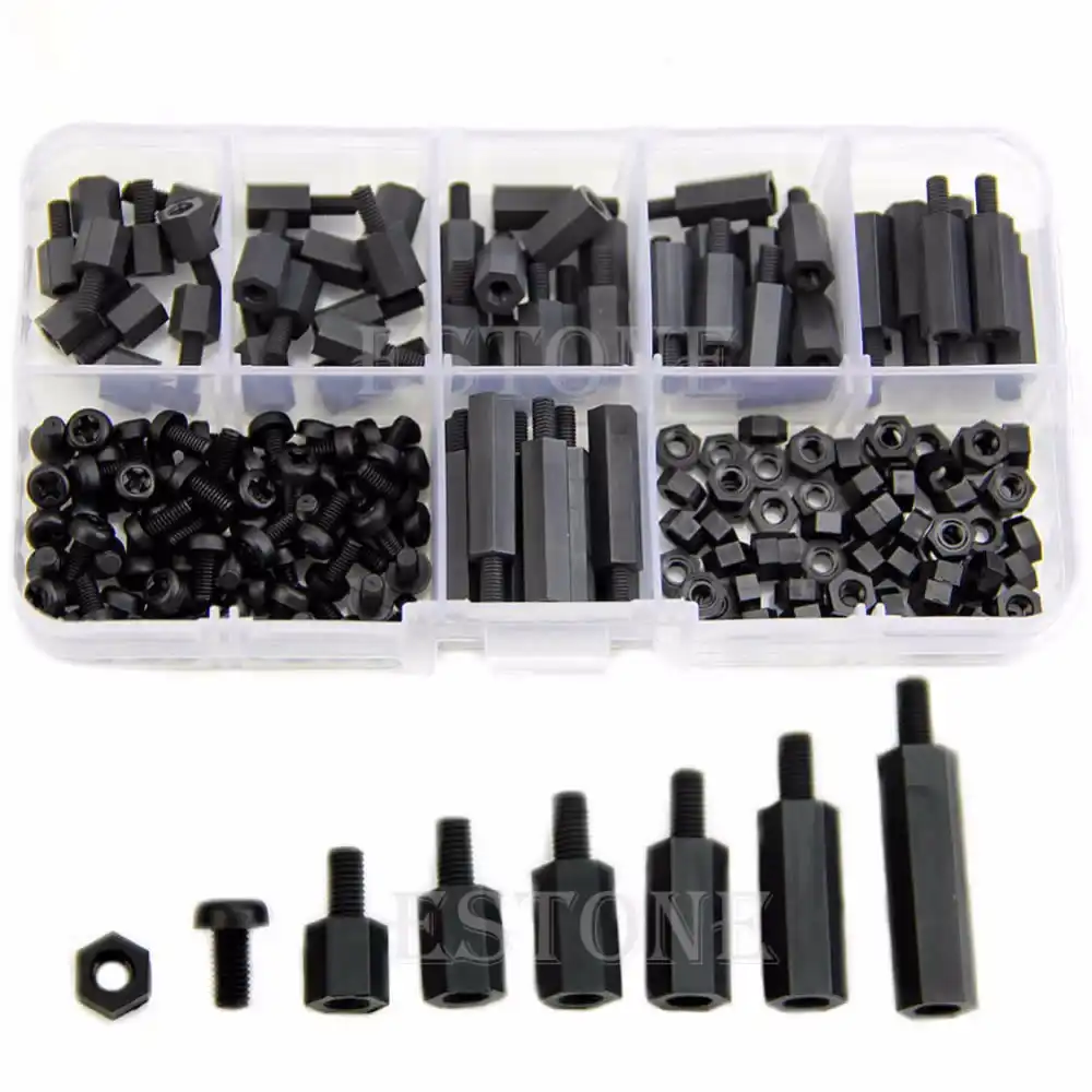 180pcs Plastic M3 Nylon Hex Spacers Screw Nut Stand-off Assortment Kit Set Tool