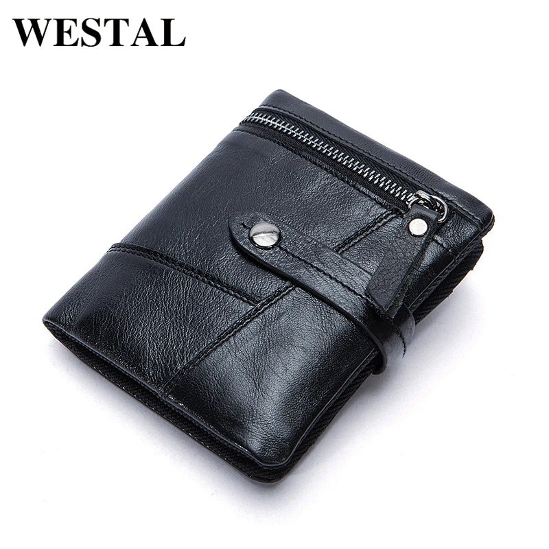 

WESTAL men wallets genuine leather small wallet with zipper coin pocket wallet men solid mini male purse leather wallet