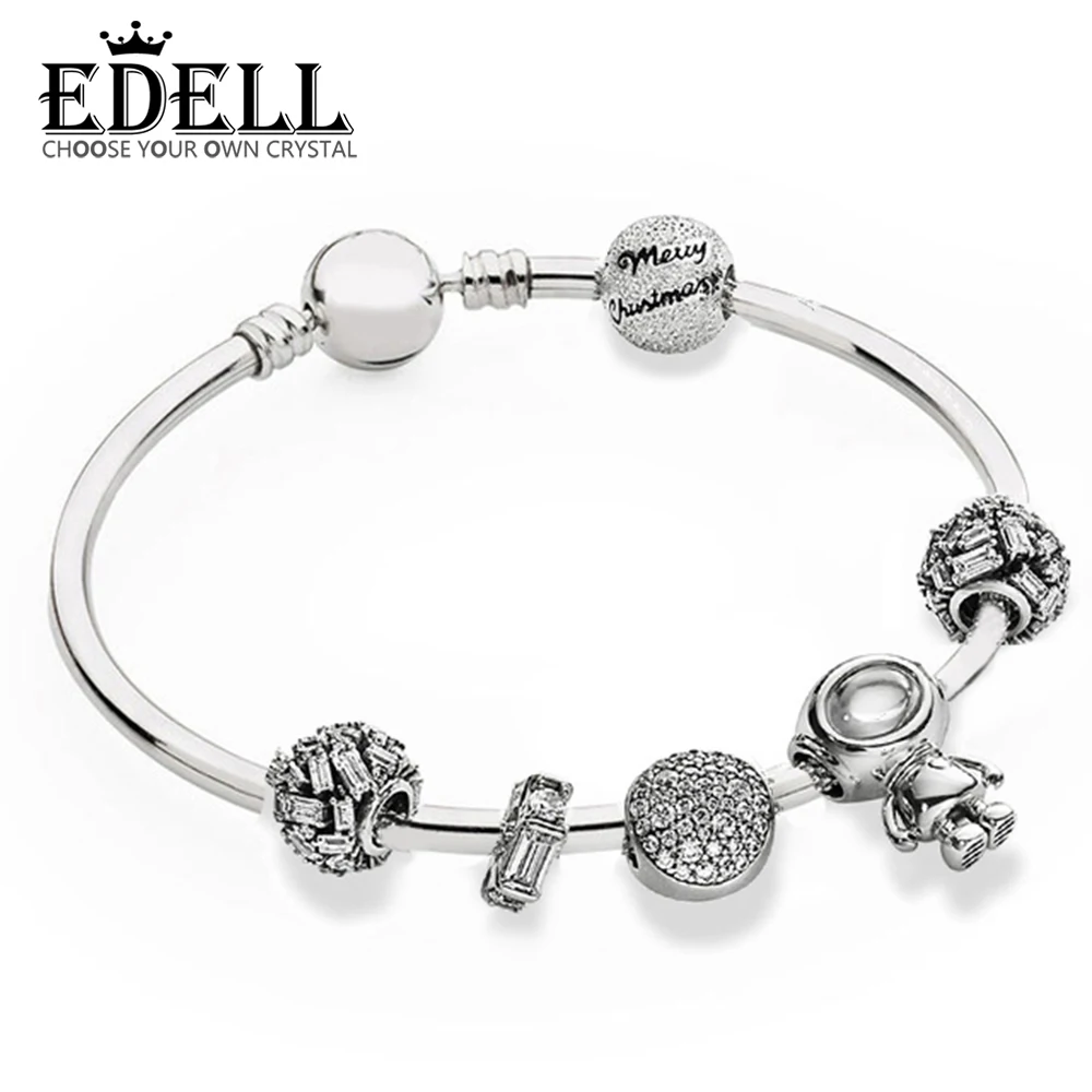 

EDELL 100% 925 Sterling Silver Star Crossing Bracelet Set Merry Christmas Charm Chiselled Elegance Charm Cosmo Astronaut Charm