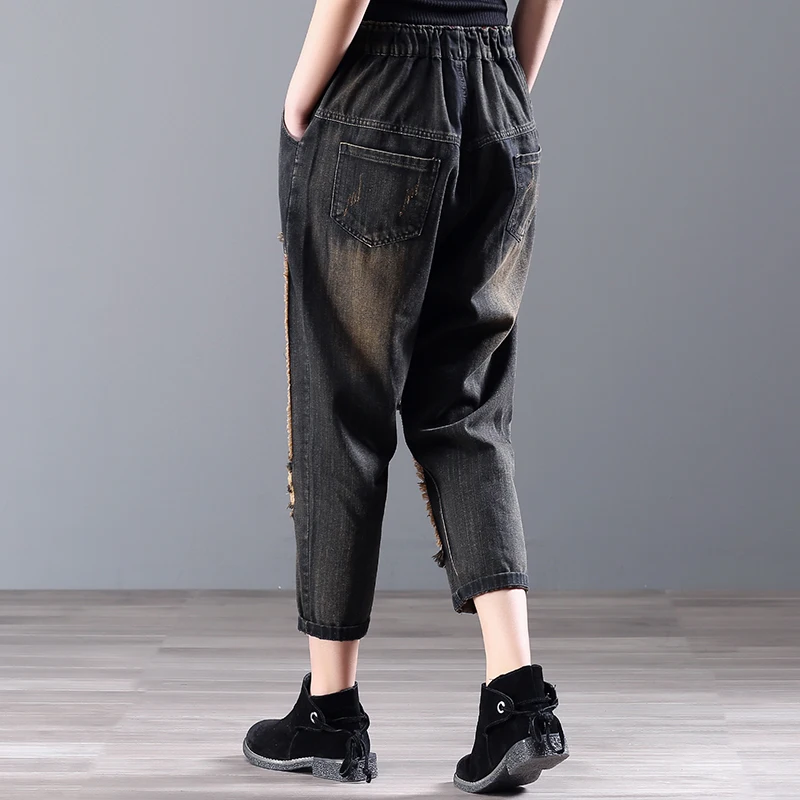 Photo Cintura Color Bordados Pantalones Ocasionales Verano 2018 Jeans Mezclilla A743 Mujeres Harem Vintage Primavera Elásticos Lkghulo Mujer Nueva De OwT4Aq