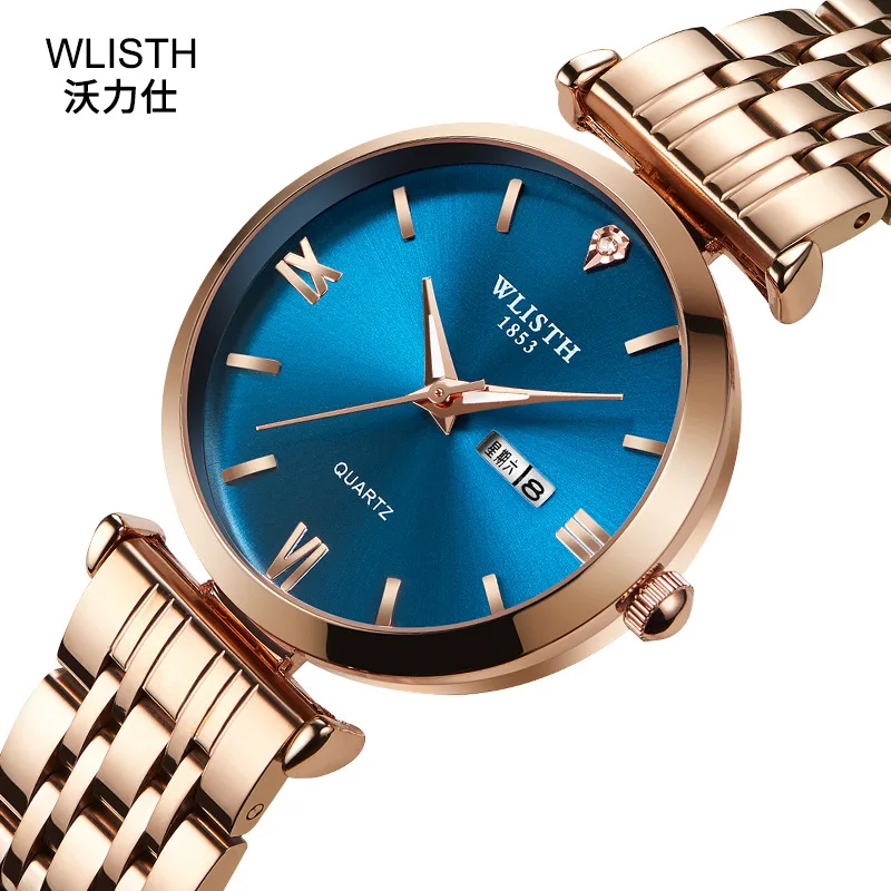 

WLISTH Luxury Brand Women Stainless Steel Week English Display Date Men's Quartz Watch Casual Business Watches women Wristwatch