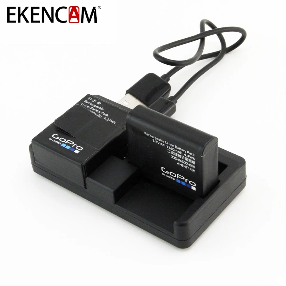 Зарядное устройство EKENCAM с двумя портами USB для Gopro Hero 4 3 + Go Pro Черное и серебряное