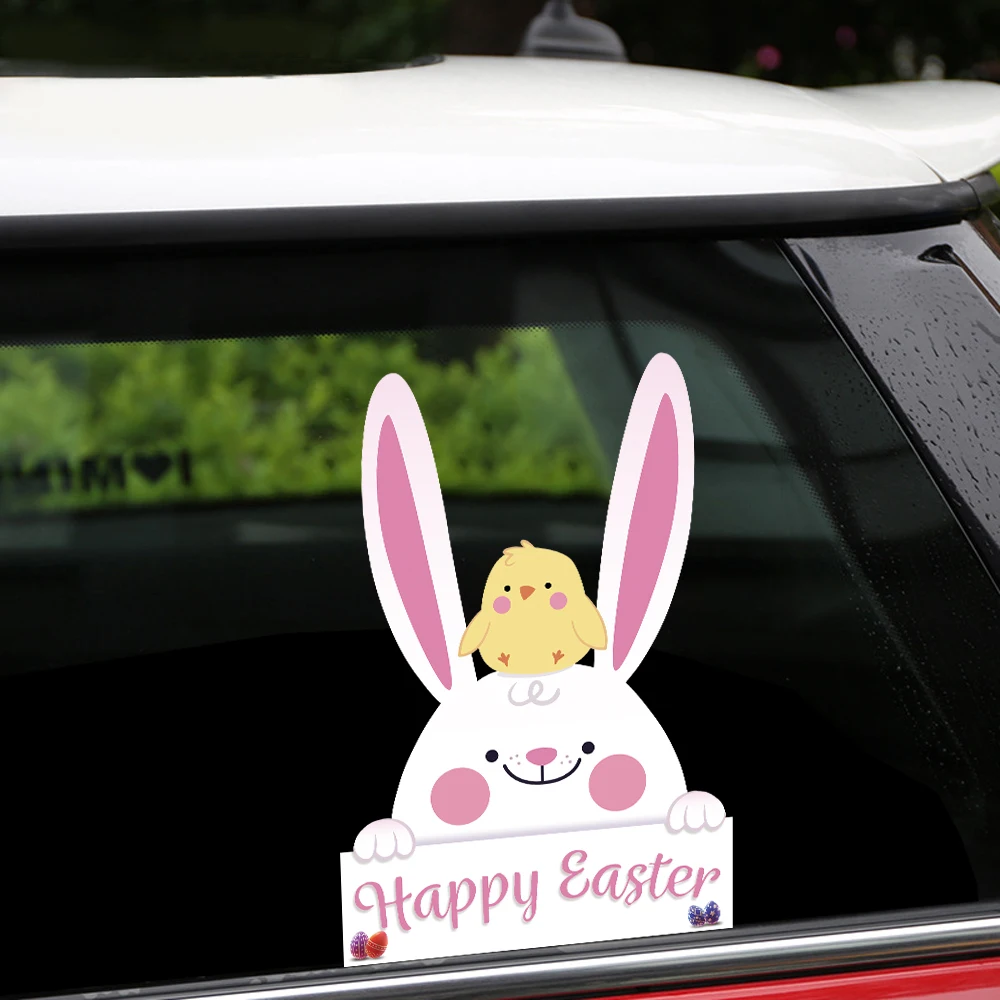 New Removable & Reusable Stickers For Car Easter Bunny and Chicken Home