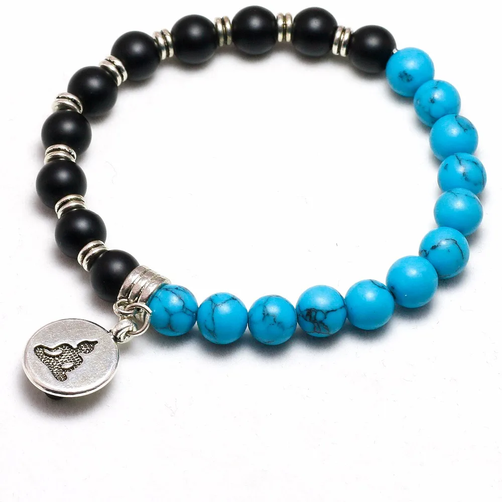 Золотая подвеска Будды камень черный матовый оникс с браслетом Howlite эластичные