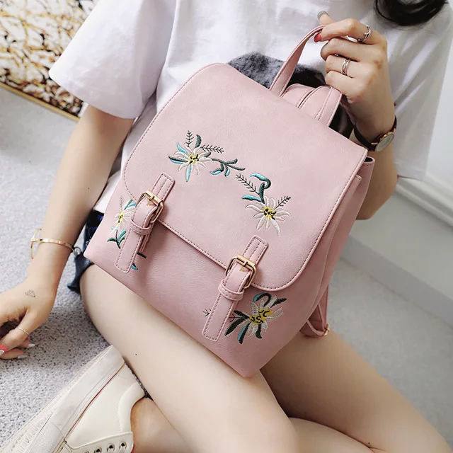 Best Offers Miyahouse New Design Female Backpacks Floral Embroidery Bagpack PU Leather Women Fashion Travel Small Rucksack Girls School Bags