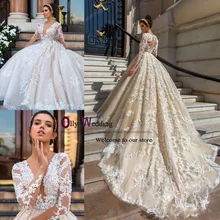 Vestido de Novia кружевные свадебные платья с длинным рукавом Часовня Свадебные платья на прокат халат де брак