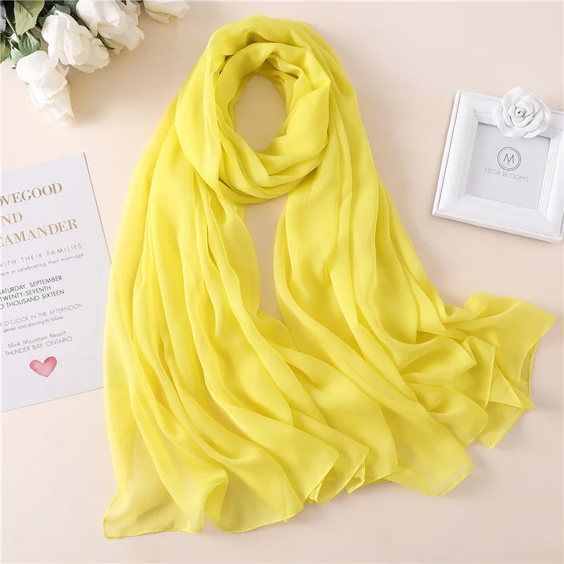 Новинка, шелковый шарф для женщин, однотонный, роскошный, Пашмина, хиджаб, платок для женщин, пляжные шарфы, головной платок, женские, солнцезащитные шарфы - Цвет: BS13-Yellow