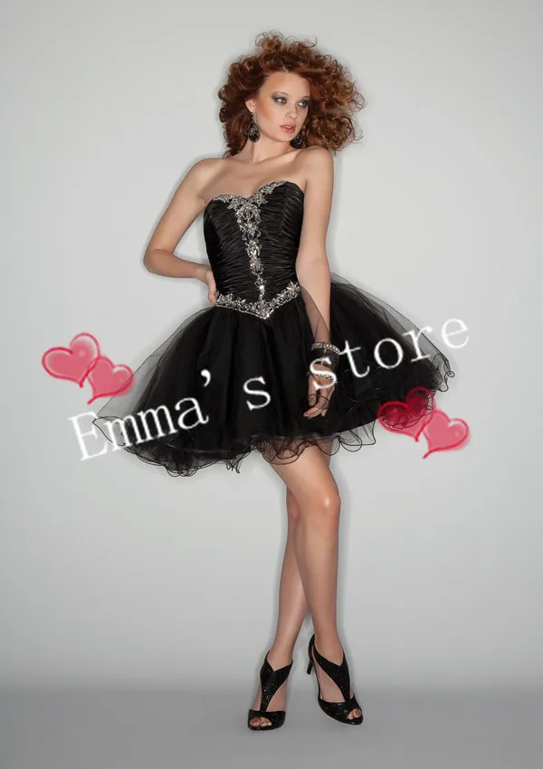 New Free Shipping Custom Made 2014 Popular Cute A-Line Strapless Beaded Organza Mini Red Black Party Cocktail Home coming Dress | Свадьбы и