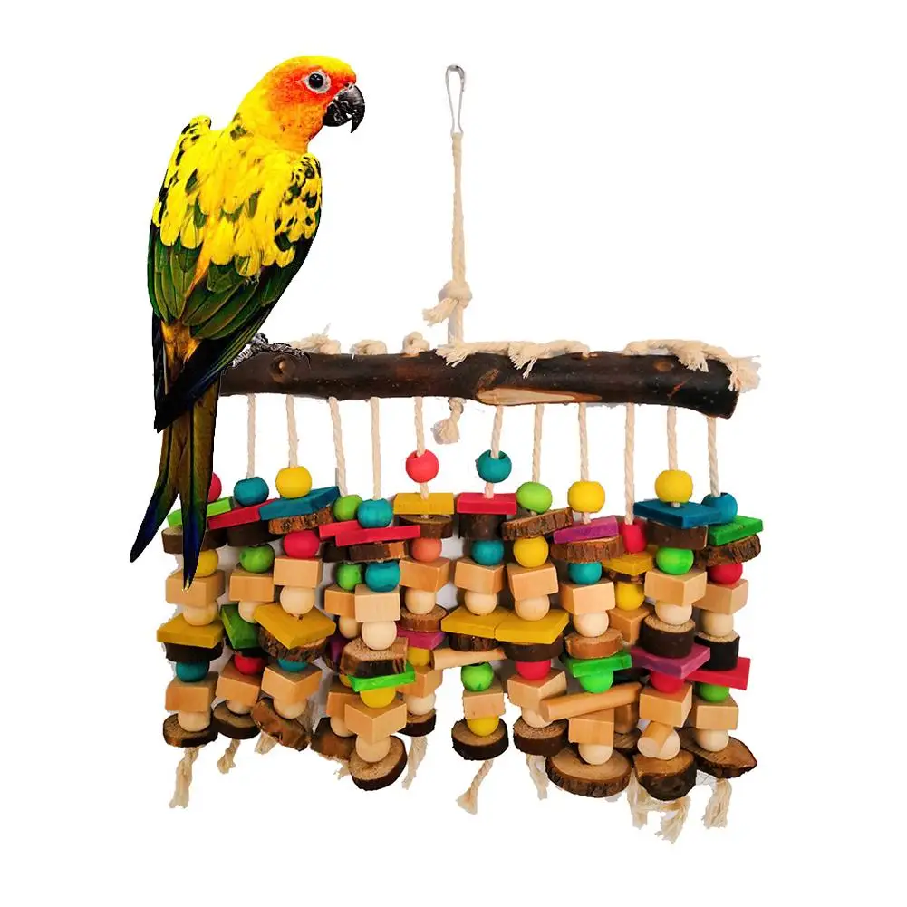 

1Pc Big Medium Parrot Building Block Wooden Ladder Stand Perch Bar Bird Rope Pet Toy