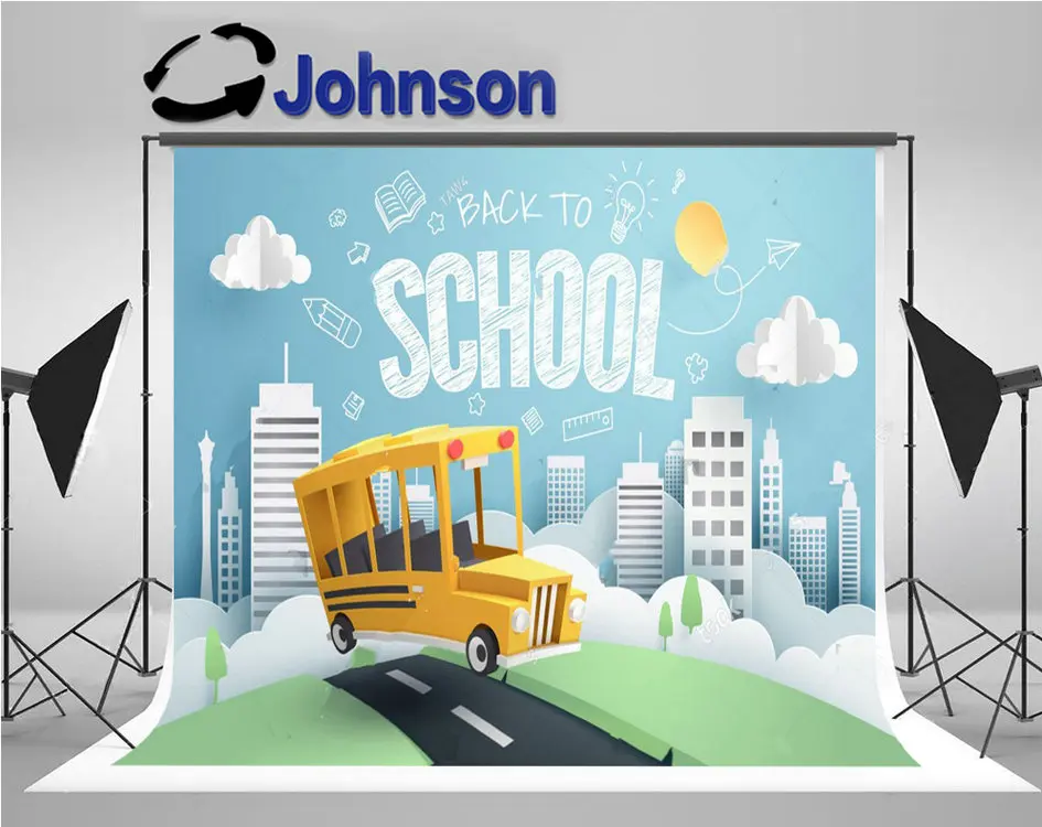 Бумага школьный автобус здание Skyline облако солнце обои высокого качества компьютер печати дети фоны