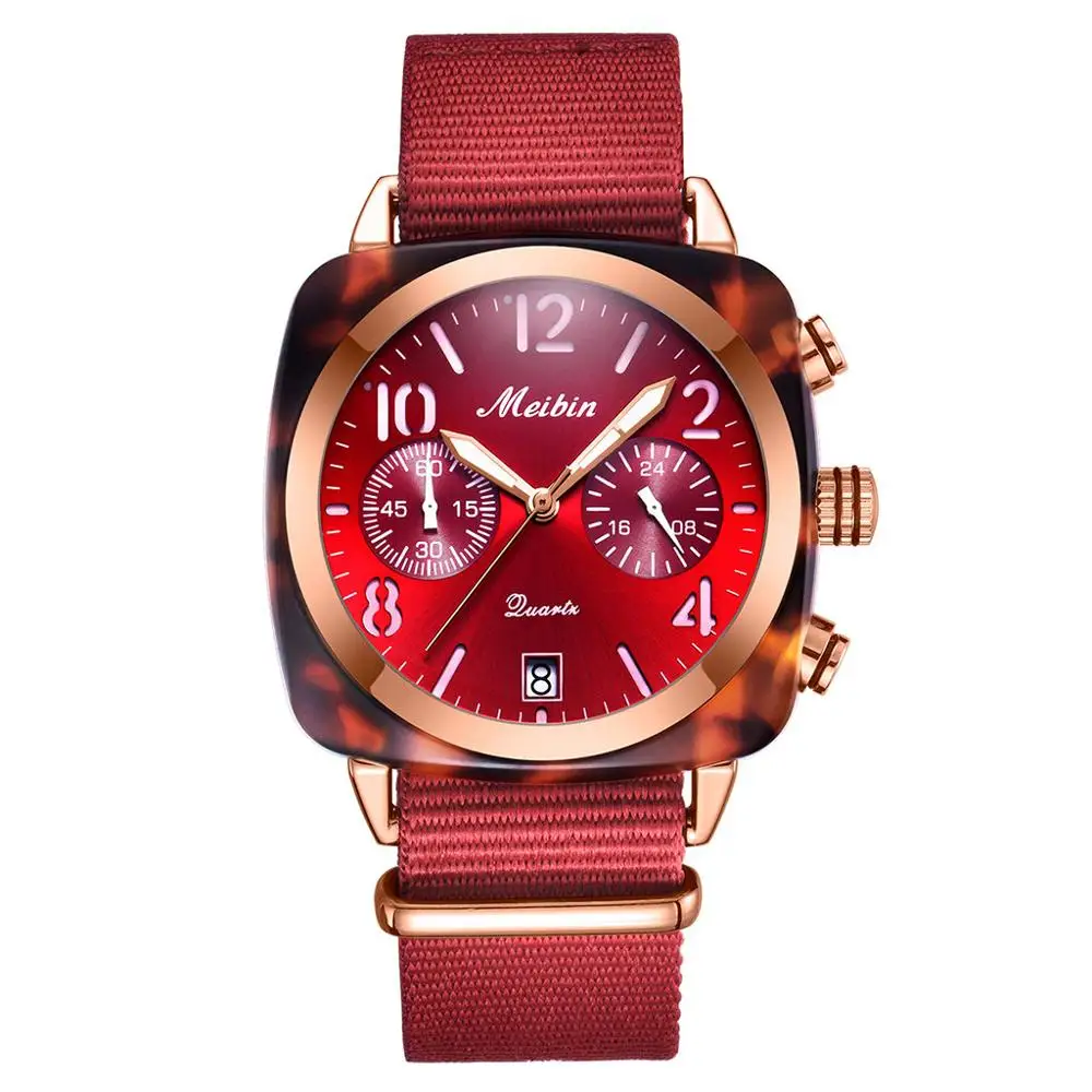 

Luxury Women Watches Double Eye Square Dial Ladies Fashion Quartz Wristwatch Nylon Strap Business Clock Zegarki Damskie@50