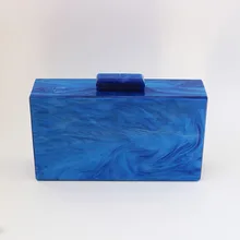 Жемчужный синий цвет акриловая коробка клатч женская вечерняя сумка Свадебная вечеринка Выпускной сумка через плечо жесткий металлический акриловый клатч