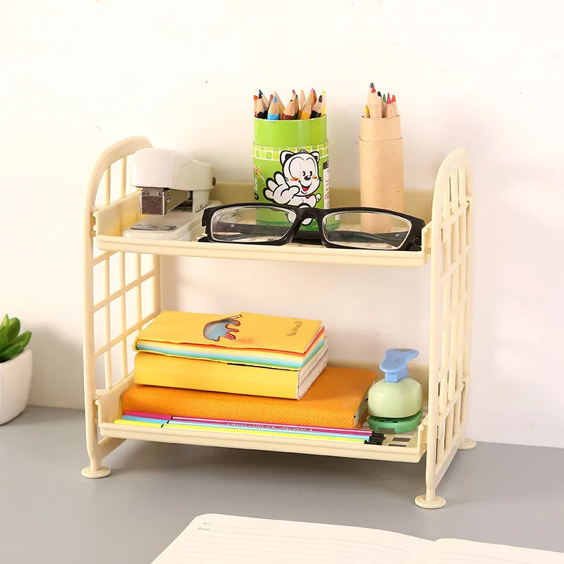 

Double Storage Rack Desk Top Shelf Cosmetic Storage Organizer Kitchen Drawer Plastic Space Holder Table Corner Storage shelves