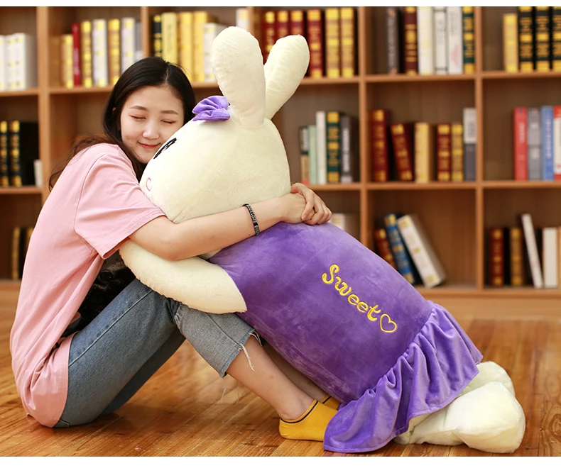 Dorimytrader Kawaii Rabbit Pillow Plush Toys Doll Giant Stuffed Bunny Sleeping Pillow for Girl Gift Wedding Decoration 43inch 110cm DY50509  (4)