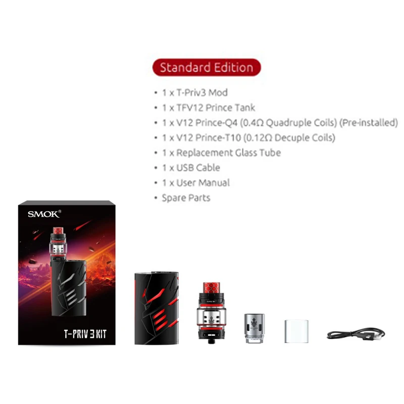 Оригинальная электронная сигарета SMOK T PRIV 3 комплекта 300 Вт с атомайзером V12 Prince 8