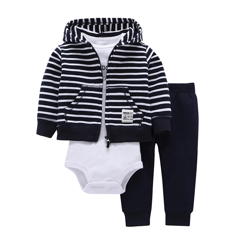 baby boy girl outfit stripe hooded coat+bodysuit white+pants 2019 spring autumn newborn clothes set infant clothing babies suit