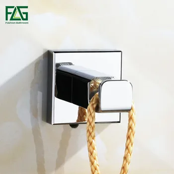 

FLG Robe Hooks Solid Brass Chrome Finish Clothes Hook Door Wall Hooks Contemporary Square Bathroom Accessories Towel Hook G133