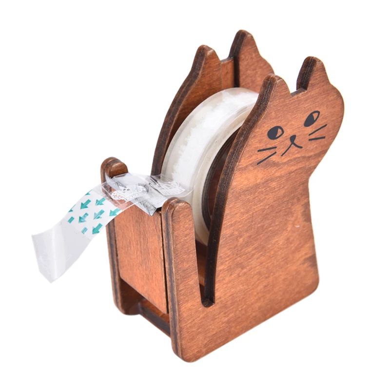 VintageWooden CuteTape дозатор KawaiiCat OfficeAccessory miniwhati CuttingHolder упаковочная машина разделитель Kit6.0x8.7cm