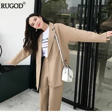 RUGOD Новинка Лето осень блейзер брюки костюмы для женщин Два 2 шт. комплект Винтаж Офис Леди Бизнес костюм цвета хаки высокое качество