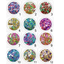 12box/set 3D Nail Sequins Mixed Round Sequins Dusts Nail Glitter Flakes Nail Art Powder Colorful Nail Tips Manicure Sequins PT52 new 3d nail art tips laser silver sequins square round sequins nail glitter rhinestone diy nail wheel art decoration