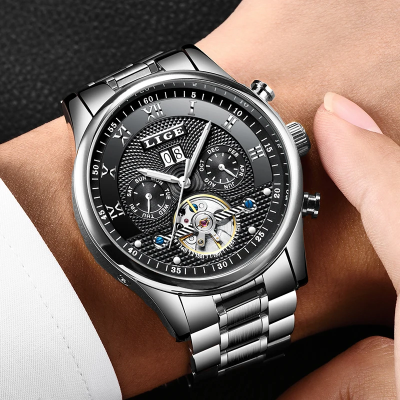 

New 2017 LIGE Brand Watch Men Top Luxury Automatic Mechanical Watch Men Stainless Steel Clock Business Watches Relogio Masculino