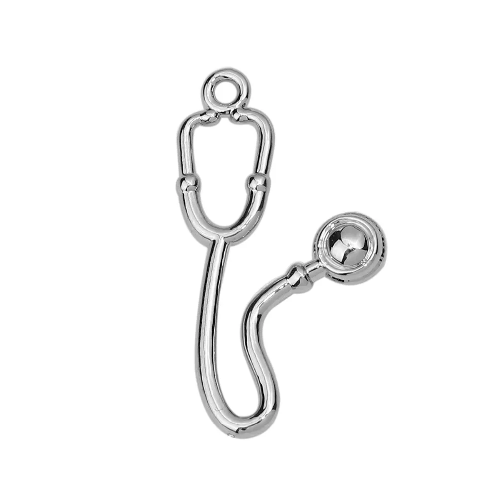 

DoreenBeads Zinc Based Alloy Charms Pendant Medical Stethoscope Dull Silver Color 26mm(1") x 13mm( 4/8"), 20 PCs