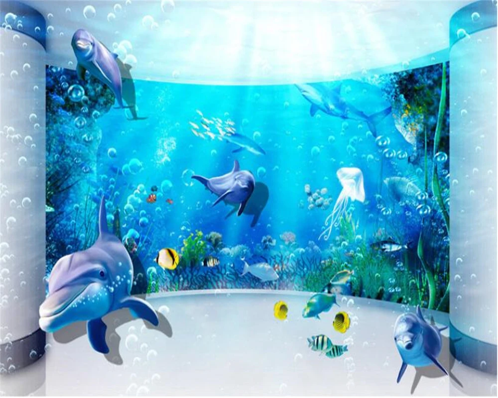 

Beibehang Custom Wallpaper Mural Fantasy Underwater World Aquarium Dolphin Wall murals 3d wallpaper papel de parede para quarto