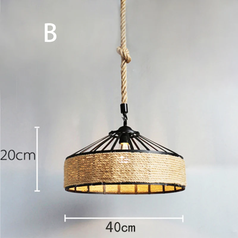 Винтажный подвесной светильник из пеньковой веревки в стиле ретро для гостиной, столовой, спальни, кафе, бара, клуба, E27 Светодиодный промышленный подвесной светильник - Body Color: Model B with bulb