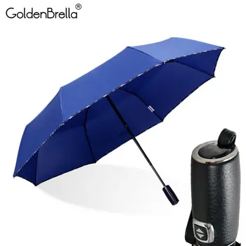 

Classic Fully-automatic Umbrella Rain Women 2Folding Quality Strong Wind Resistance Imitation Leather Handle Men Umbrella