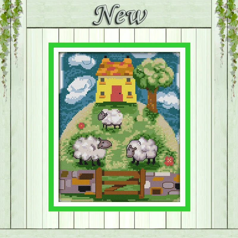 

Fantasy sheep pasture Scenic patterns pattern print on the fabric DMC 14CT 11CT DIY Cross Stitch Needlework kits Embroidery Sets