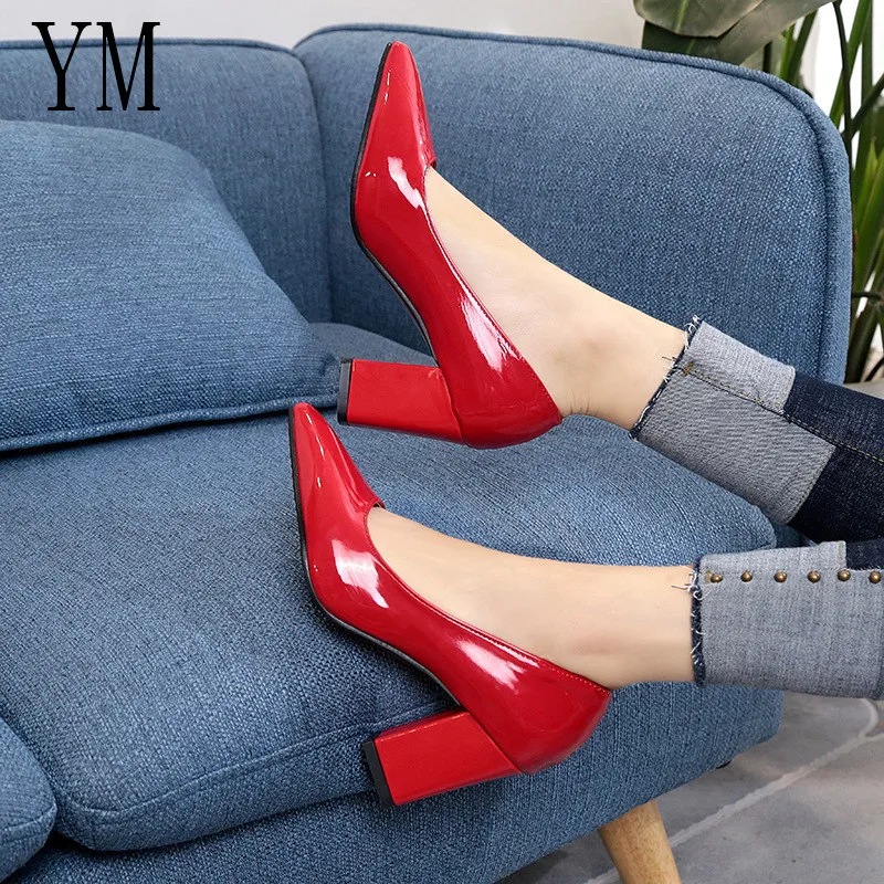 2018-New-Women-Pumps-Black-High-heels-7-5cm-Lady-Patent-leather-Thick-with-Autumn-Pointed (5)
