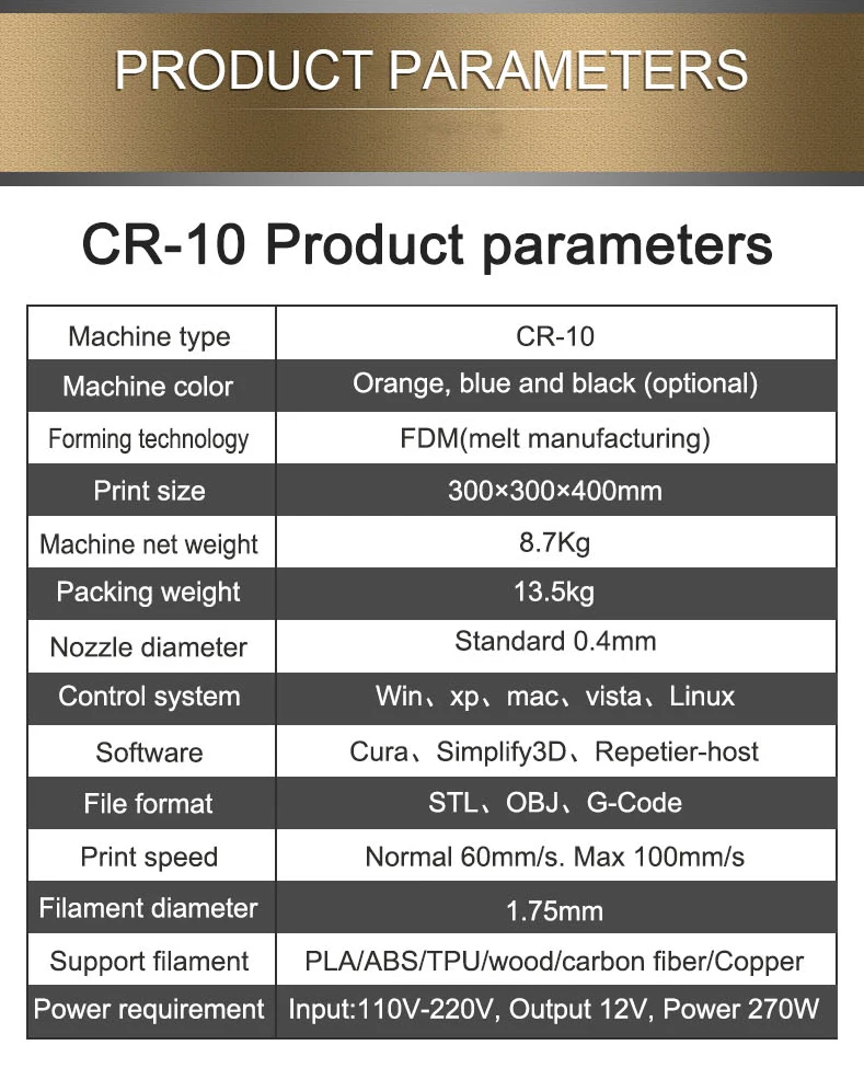 CREALITY 3D CR-10/CR-10S принтер большой размер печати 300*300*400 мм Полу DIY 3d принтер комплект алюминиевая кровать с подогревом нить