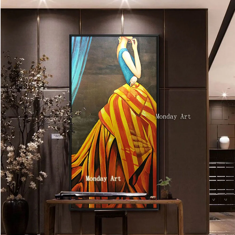 MM Handmade-abstract-figure-girl-with-yellow-striped-skirt-oil-painting-on-Canvas-wall-art-picurte-for (2)