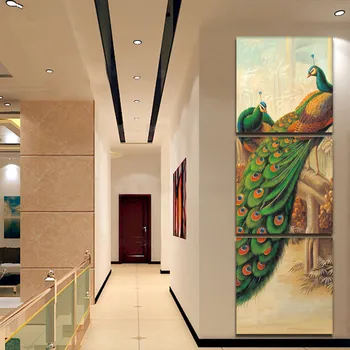 

Living Room 3 Pieces Animal Painting Art Poster Wall Pictures Peacock Oil Canvas Painting