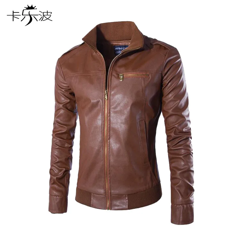 KALEBO Autumn and winter men's solid color leather collar