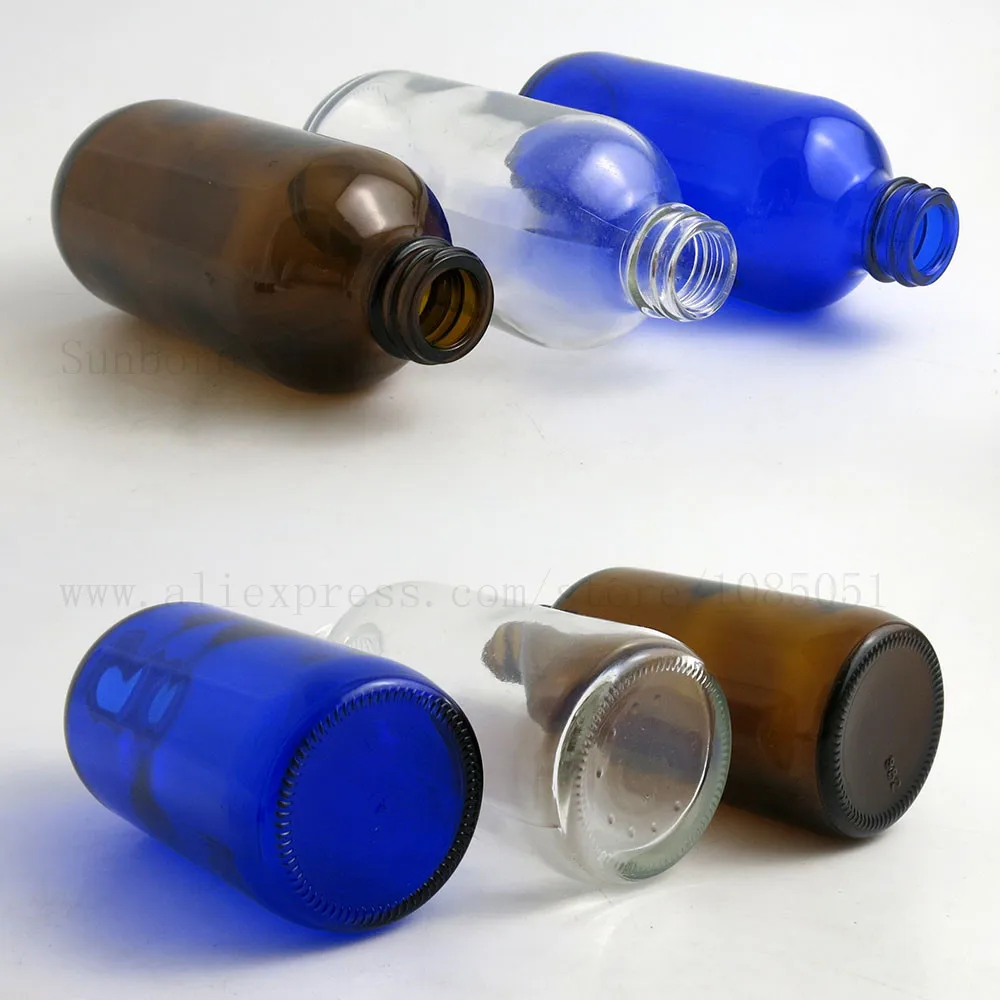 480 ml большой 16 унций синий прозрачная Янтарная многоразового использования, стеклянные контейнера шампунь для мытья стеклянная Бостонская