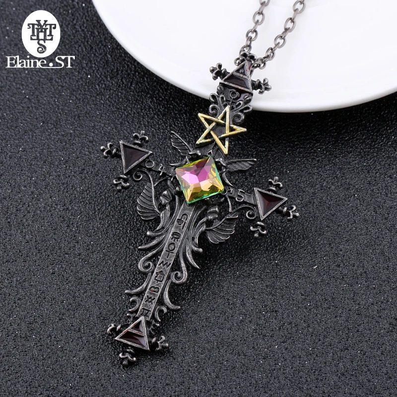 

Freeshipping 1pc Vintage Gothic Cross Statement Necklace Triangle Pentagram Geometric Necklace Women jewellery Hip Hop Men Joyas