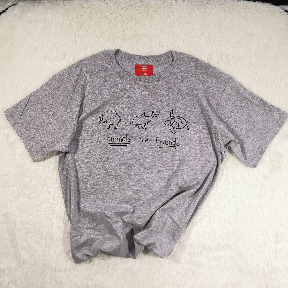 

Hillbilly Animal are Friend Vegetarianism 2018 Summer Short Sleeve Kawaii Top Tee Grey Design O-Neck Plus Size Hipster Tumblr